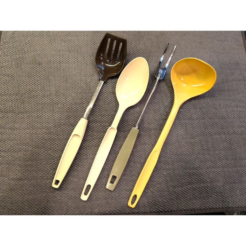 Vintage Melamine Stainless Kitchen Utensil Set Retro Colorful